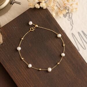 Freshwater Pearl Jewelry Set – Gold Tone Necklace & Bracelet, Dainty Bridal Gift